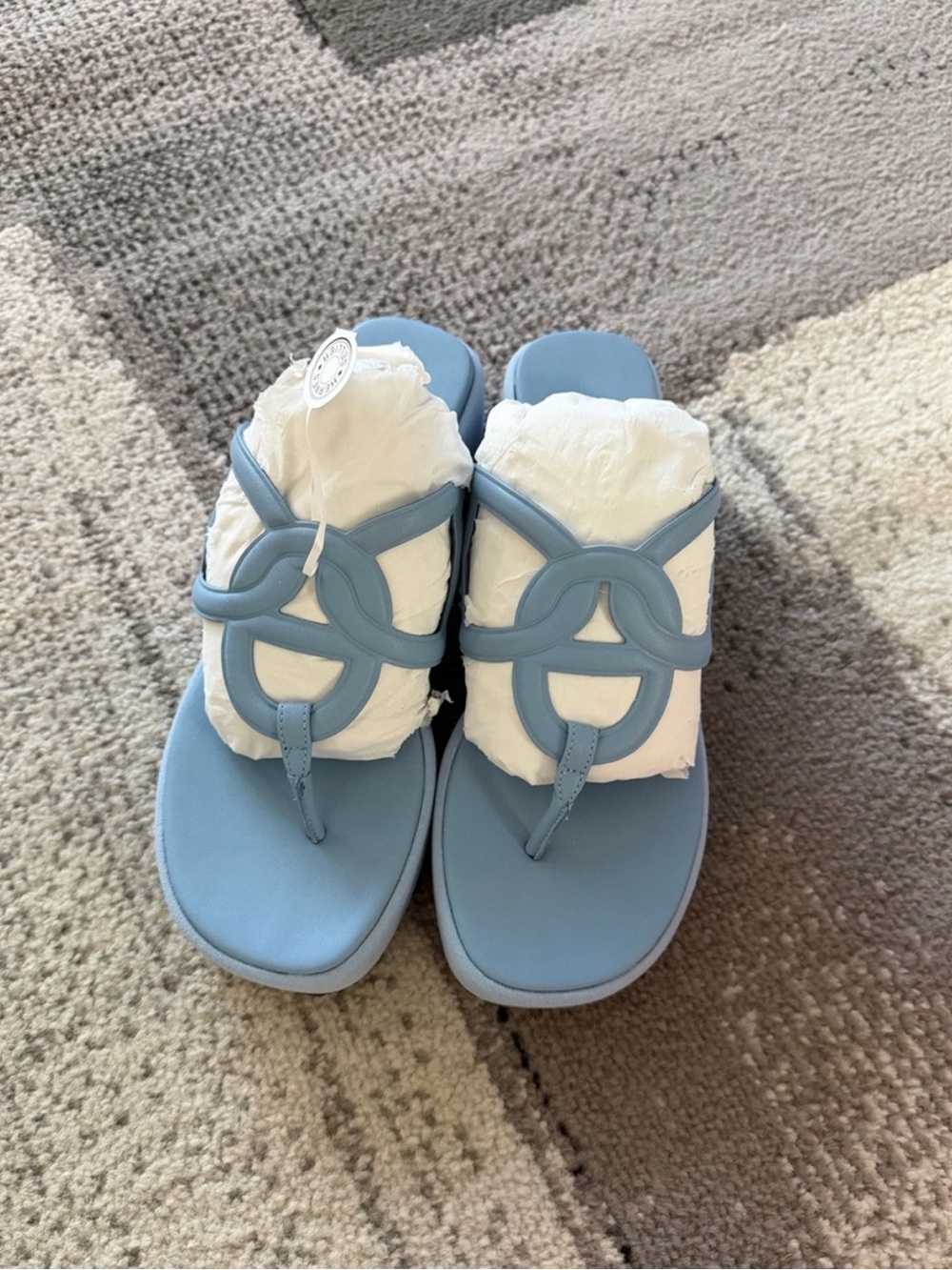 Hermes Light Blue Leather Thong Sandals with Interlocking Strap